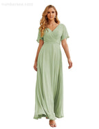 Vestido de Dama de Honra Longo de Chiffon com Decote em V e Cintura Envolvente para Convidados de Casamento  SEA28049