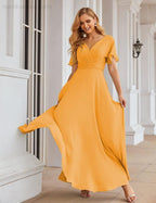 Vestido de Dama de Honra Longo de Chiffon com Decote em V e Cintura Envolvente para Convidados de Casamento  SEA28049