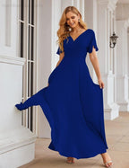 Vestido de Dama de Honra Longo de Chiffon com Decote em V e Cintura Envolvente para Convidados de Casamento  SEA28049
