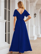 Vestido de Dama de Honra Longo de Chiffon com Decote em V e Cintura Envolvente para Convidados de Casamento  SEA28049