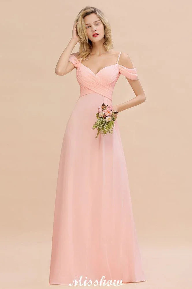 فستان وصيفات العروس بخط أ-شكل بحمالات مكشوفة من الشيفون فستان وصيفة الشرف