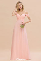 فستان وصيفات العروس بخط أ-شكل بحمالات مكشوفة من الشيفون فستان وصيفة الشرف