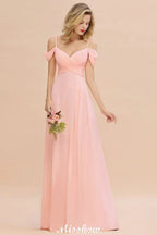 فستان وصيفات العروس بخط أ-شكل بحمالات مكشوفة من الشيفون فستان وصيفة الشرف