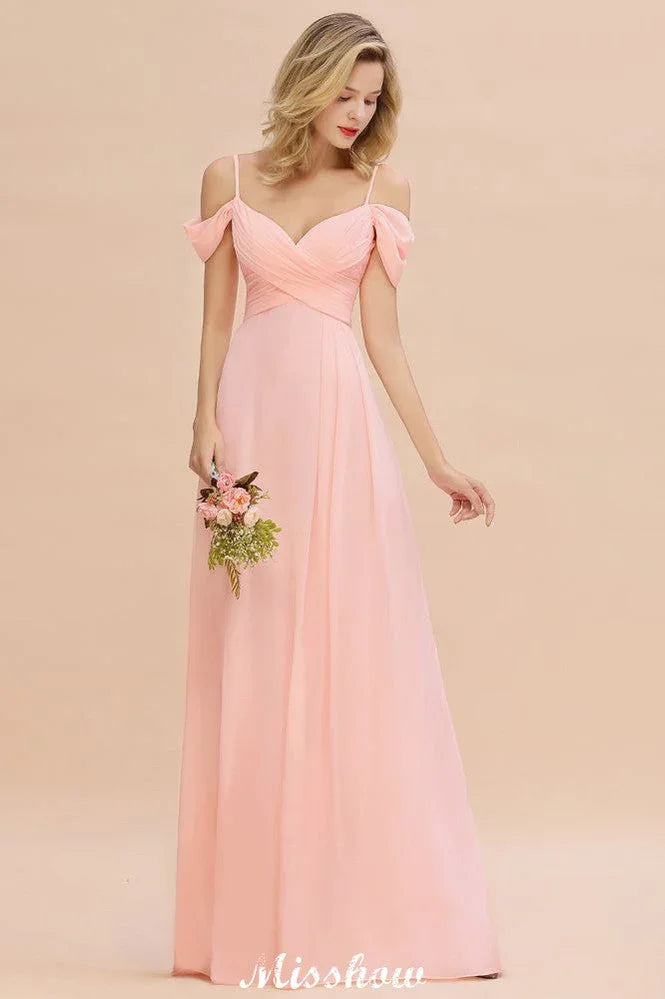 Abito da damigella d'onore in chiffon con spalline scoperte e linea a trapezio