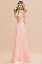 فستان وصيفات العروس بخط أ-شكل بحمالات مكشوفة من الشيفون فستان وصيفة الشرف