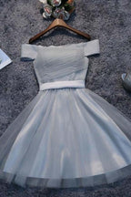 Off Shoulder Grey Tulle Short Prom Dresses Homecoming Dresses