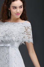 Off Shoulder Tea-Length A Line Lace Homecoming Dresses