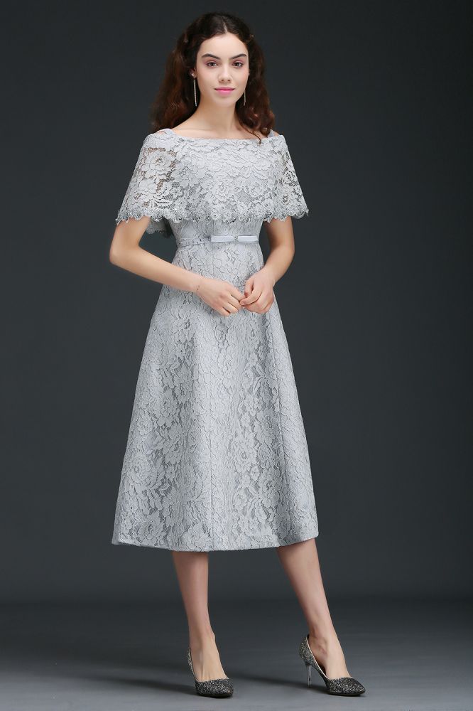 Off Shoulder Tea-Length A Line Lace Homecoming Dresses