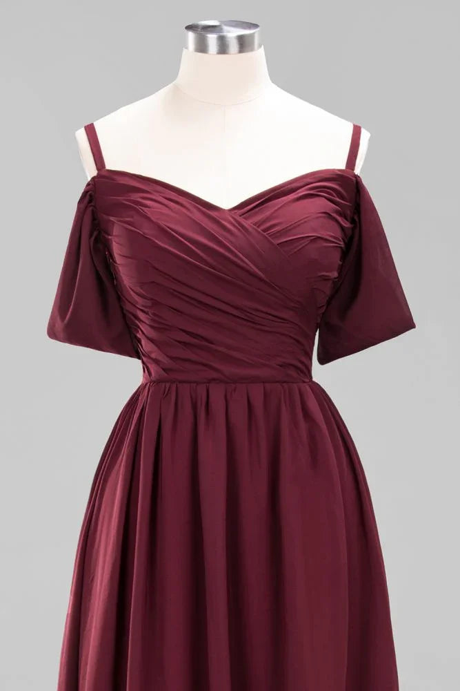 Abito da damigella in chiffon a linea ad A con scollo a barca, lungo fino a terra, per invitata a matrimonio