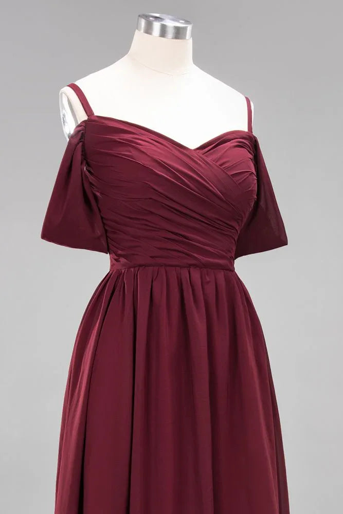 Abito da damigella in chiffon a linea ad A con scollo a barca, lungo fino a terra, per invitata a matrimonio