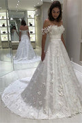 Off The Shoulder A Line Wedding Dress With Appliques