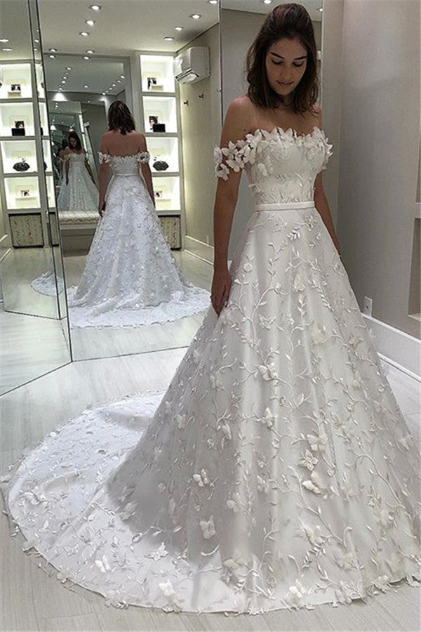 Off The Shoulder A Line Wedding Dress With Appliques