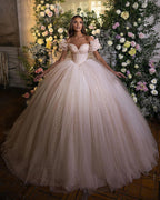 Off-the-Shoulder Ball Gown Tulle Wedding Dress Shinning Sequins