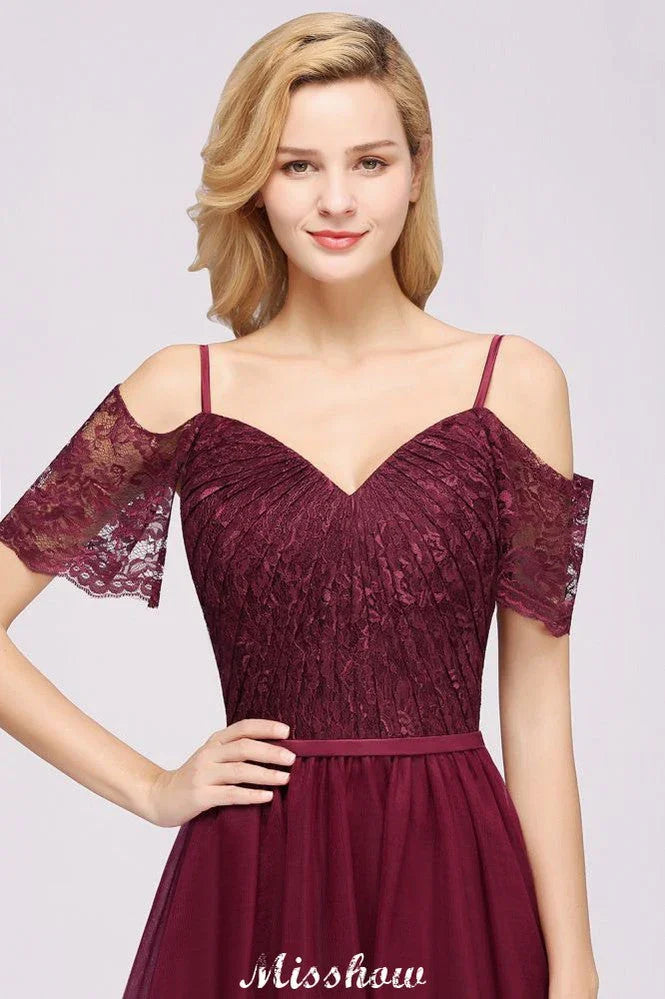 Abito da damigella bordeaux a spalle scoperte, linea a trapezio, lungo fino a terra, in tulle, abito da sera lungo