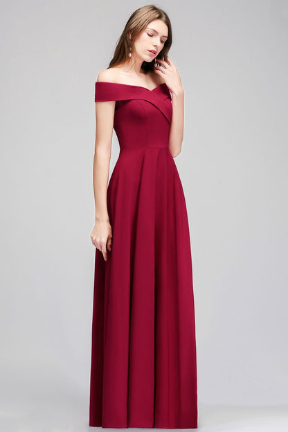 Bodenlanges, schulterfreies, burgunderrotes Partykleid