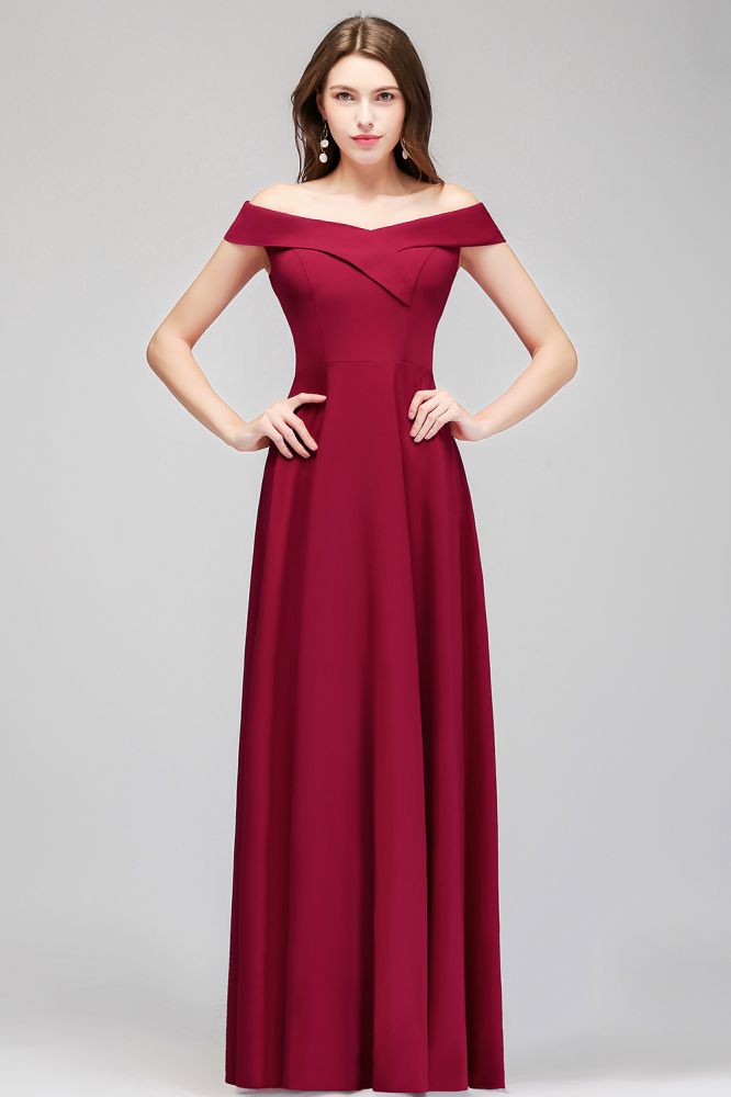 Abito da festa bordeaux lungo fino a terra con scollo a barca