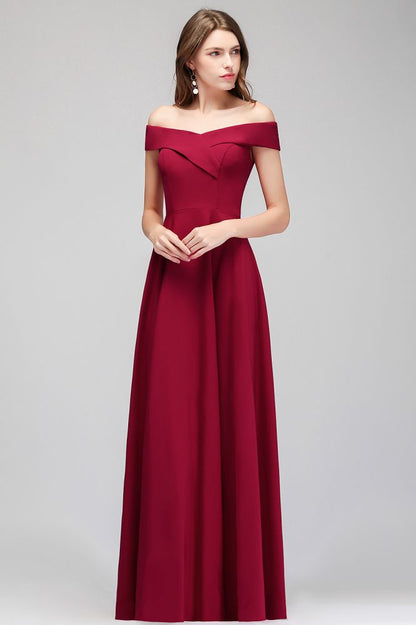 Bodenlanges, schulterfreies, burgunderrotes Partykleid