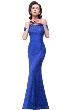 Vestidos de dama de honor sirena de encaje, largos hasta el suelo, con escote a los hombros