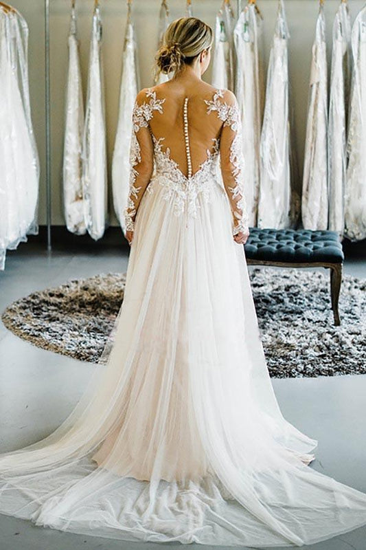 Schulterfrei Lange Ärmel Schleppe Langes Brautkleid Brautkleid