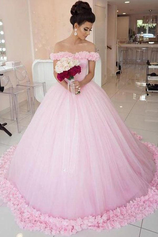 Schulterfreies Vintage-Rosa-Ballkleid-Brautkleider
