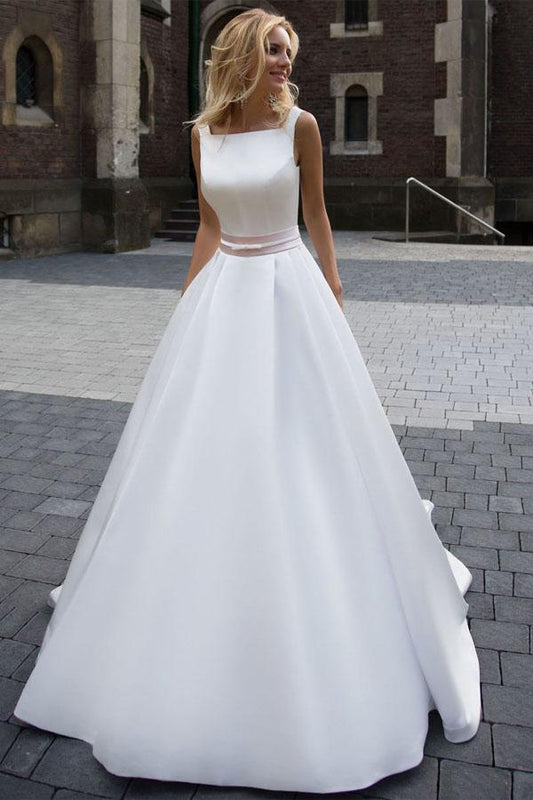 Im Angebot Prinzessin Einfache A-Linie Satin Elfenbein Brautkleider