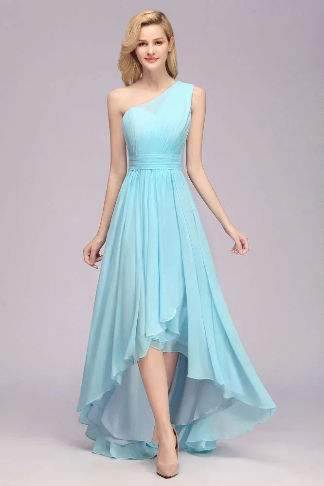 One Shoulder A-line Hi-lo Chiffon Bridesmaid Dresses for Women