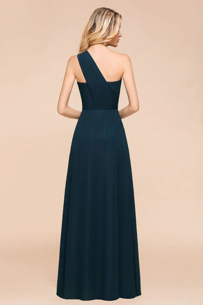 Robe de demoiselle d'honneur longue jusqu'au sol à une épaule, en mousseline, coupe évasée pour fête de mariage