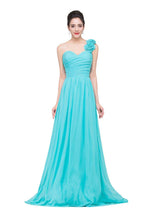 Abiti da damigella d'onore in chiffon, senza spalline, monospalla, linea a trapezio, lunghezza fino a terra