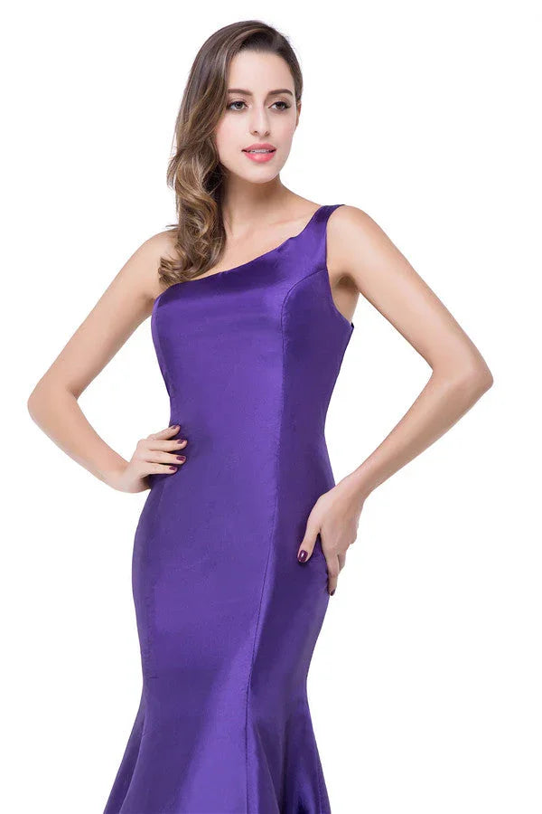 Robes de demoiselle d'honneur en satin, sirène, longueur traîne, à une épaule