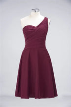 Abito da damigella d'onore al ginocchio con scollo a cuore e spalla scoperta, volant, linea ad A, abito da festa