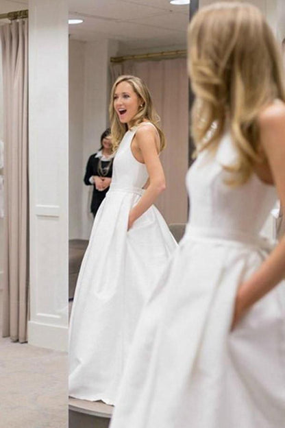 Open Back Wedding Dresses Pockets A-line Criss-Cross Bridal Gown