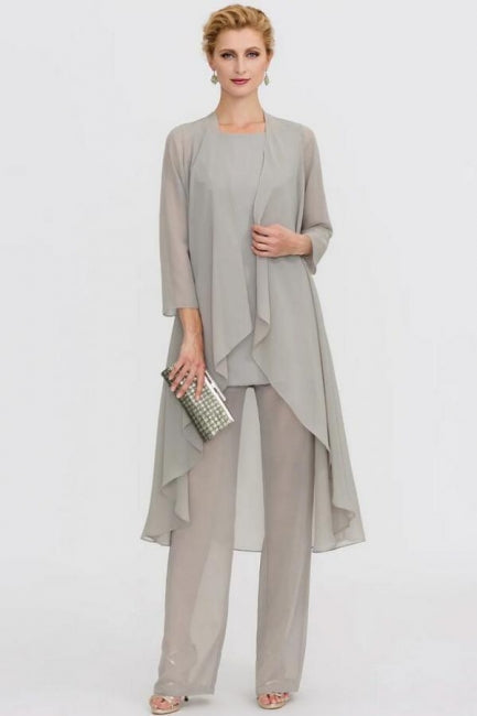 Traje de pantalón de 3 piezas, vestido de madre de la novia, talla grande, largo hasta el suelo, gasa