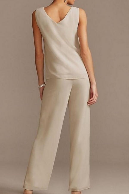 Vestido de madre de la novia, traje de pantalón, largo hasta el suelo, de gasa, con encaje y mangas 3/4