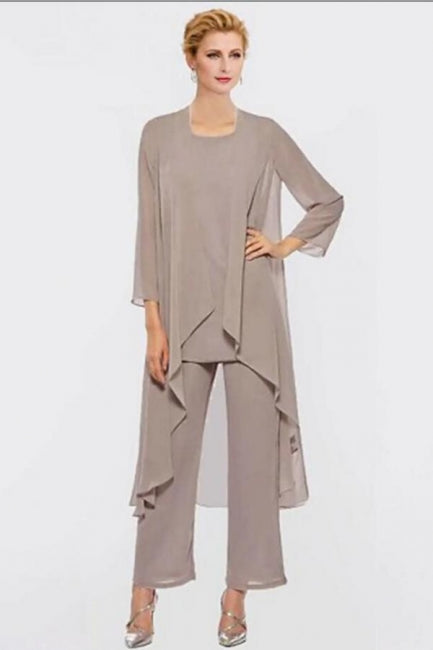Fato de Calças Vestido de Mãe da Noiva Tamanho Grande Vestido Elegante de Chiffon para Dama de Honra