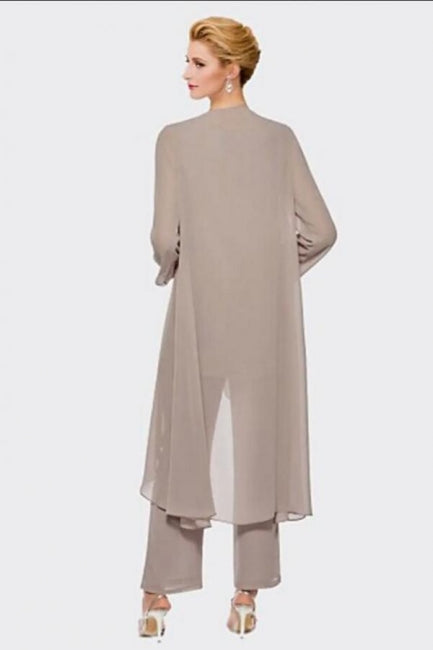 Fato de Calças Vestido de Mãe da Noiva Tamanho Grande Vestido Elegante de Chiffon para Dama de Honra