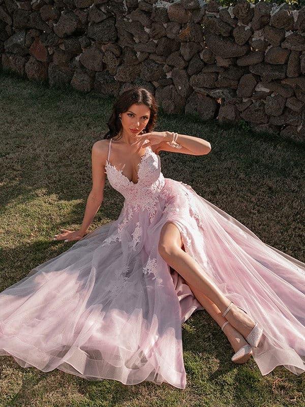 Abito da ballo primaverile con applicazioni in tulle SYP19