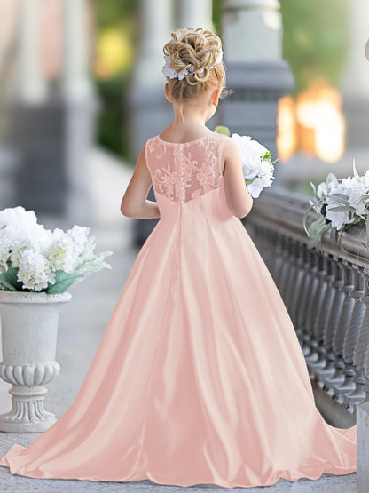 Robe de demoiselle d'honneur de première communion en satin et dentelle coupe A-line 