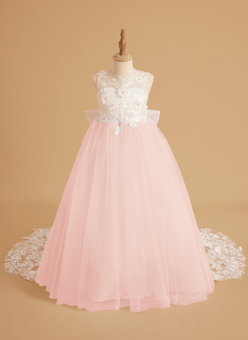 Flower Girl Dress Sleeveless Lace With Tulle And Beading Details