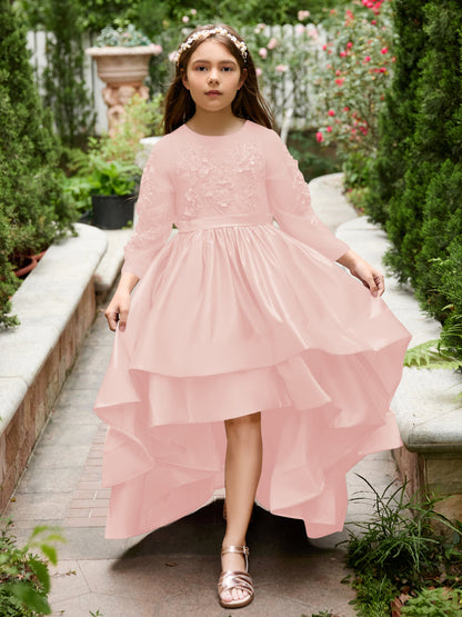 Vestido de daminha de honra assimétrico de cetim em linha A 