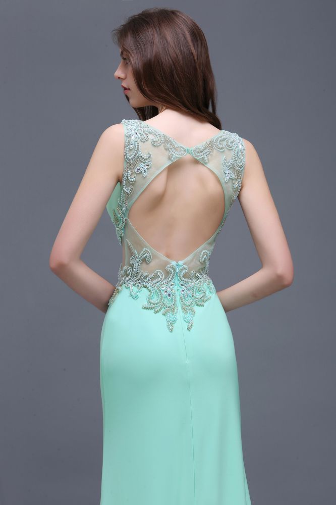 Pearls Sheath Straps Floor-Length Mint Green Prom Dresses