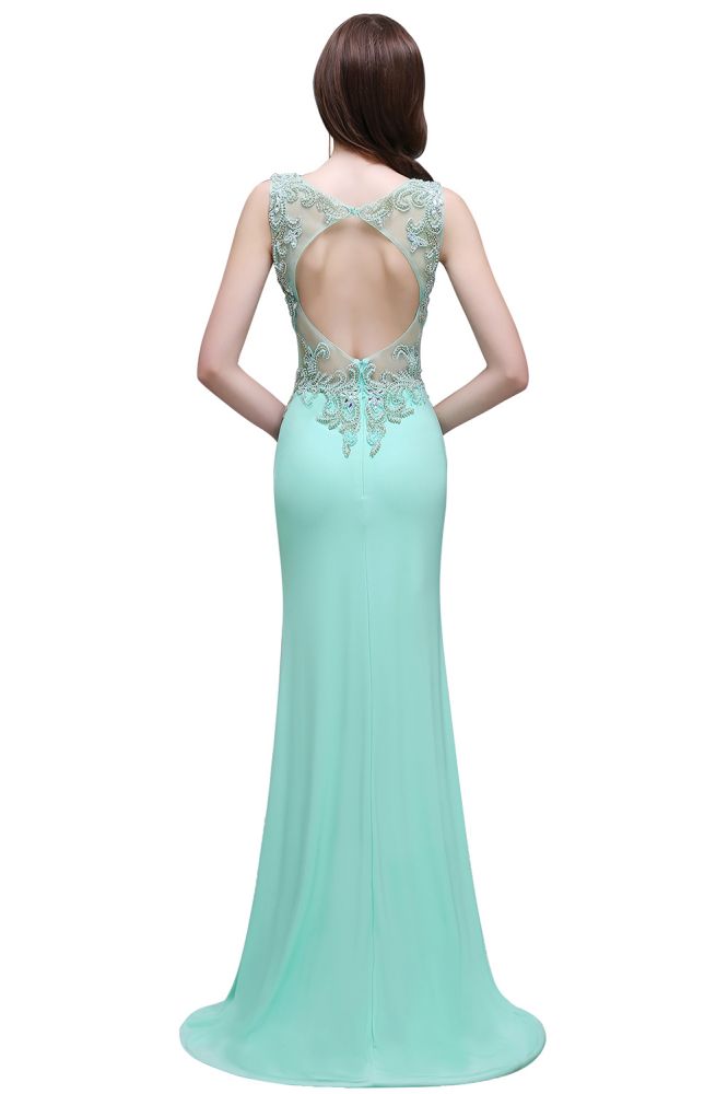 Pearls Sheath Straps Floor-Length Mint Green Prom Dresses