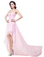 Rosa A-Linien Hoch-Tief Herzausschnitt Rüschiger Chiffon Brautjungfernkleider