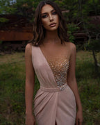 Pink Evening Dresses Long V Neck | Prom dresses with glitter