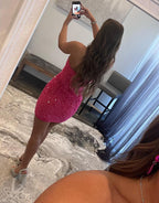 فستان العودة إلى الوطن القصير المزخرف بالترتر