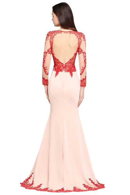 Pink Mermaid Scoop Sweep Train Pretty Evening Dresses with Lace