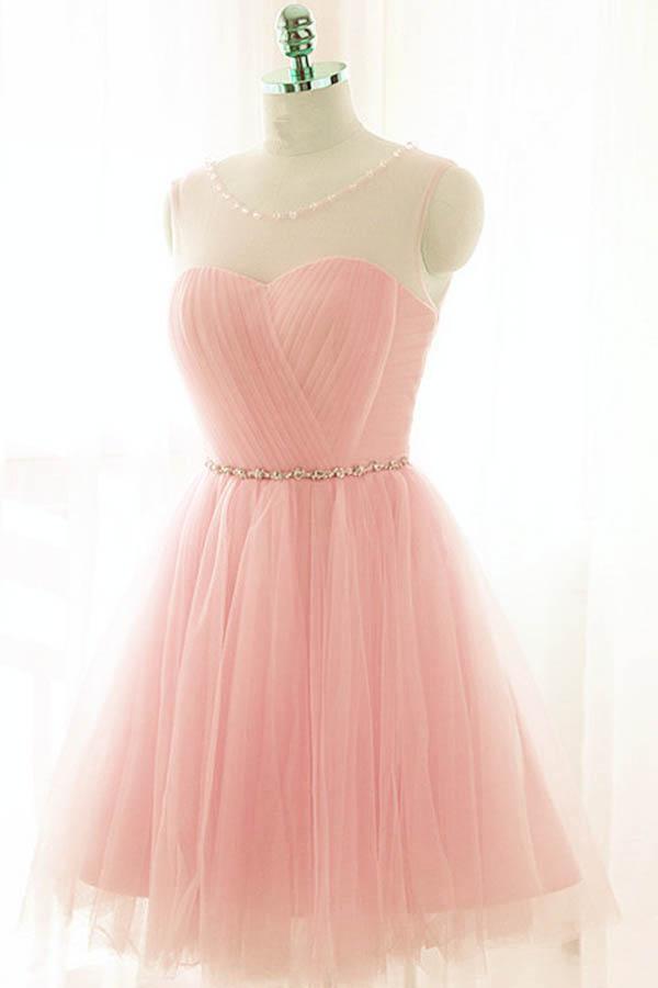 Pink Short Prom Dresses Tulle Party Dresses Pink Homecoming Dresses