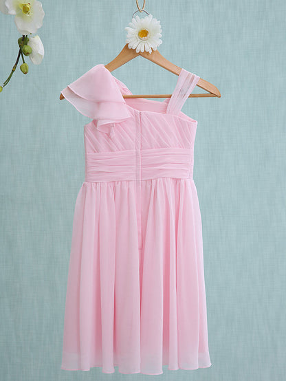 Pink Short Sheath Straps Flower Girl Dresses Chiffon Junior Bridesmaid Dress