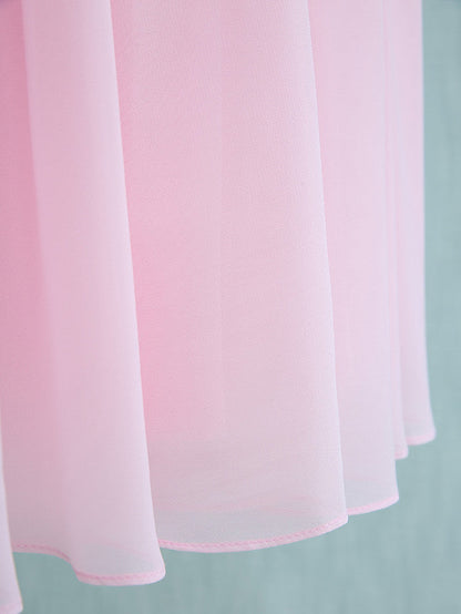 Pink Short Sheath Straps Flower Girl Dresses Chiffon Junior Bridesmaid Dress