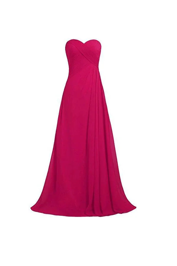 Abiti lunghi da damigella d'onore rosa senza spalline in chiffon per matrimonio e ballo BD009