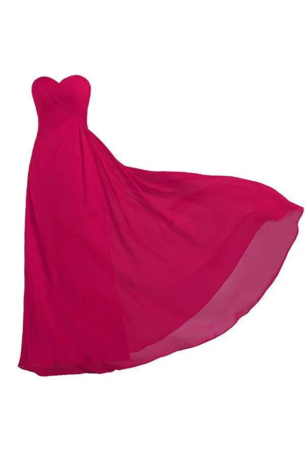 Abiti lunghi da damigella d'onore rosa senza spalline in chiffon per matrimonio e ballo BD009